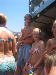 Big boobed girl in bikini can't keep her nipples in