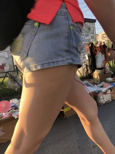 Girl with Great Legs in Denim Shorts Street Candid Photos