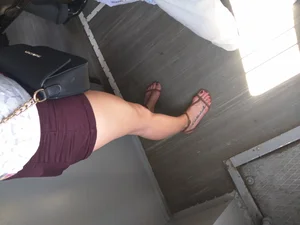 Girl in a T-Shirt and Shorts with Hot Legs Creepshot - Cute Sandals