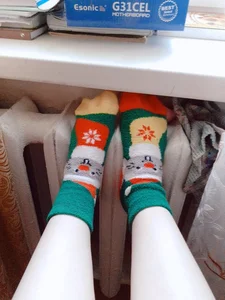 Cute Socks on Pale Legs Closeup Feet Selfie