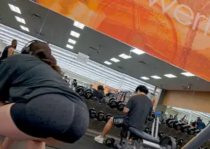 (GIFS and Rear Camel Toe) Pawg bending over in tight grey biker shorts