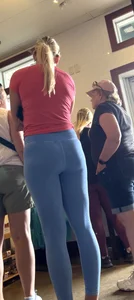 Thick blonde with thick ass in  blue yoga pants