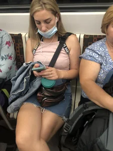 Girl With Hot Beefy Crossed Legs in a Denim Skirt Subway Train Creepshots