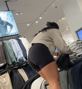 Sexy LuLu Lemon employee in tight black biker shorts