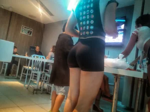 Perfect Booty and Muscular Legs in Spandex Mini Shorts