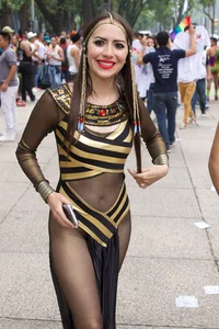 Sexy brunette in hot costume outfit
