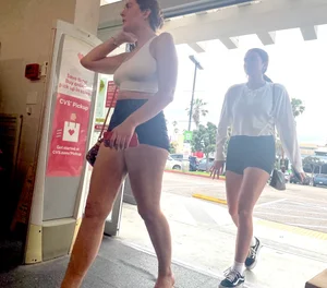 College girls at CVS with black yoga shirts and white tops