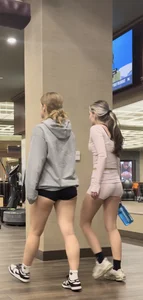 Gym girls with CHEEKS perking out