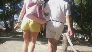 Milf in yellow shorts with vpl and a wedgie