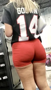 Thick blonde beautiful shape in red Shorts / Not OC