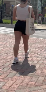 Curly Campus Brunette with amazing Bubble Butt in Tight Shorts (oc)