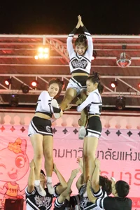 Bunch of athletic Thai cheerleaders at a competition
