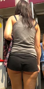 Hot Ass in Spandex Mini Shorts Closeup Creepshot