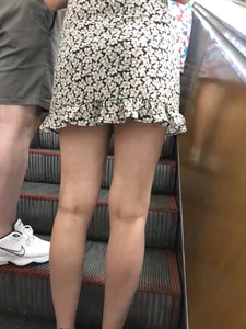 Candid Girl in a Dress on the Subway Escalator, Booty And Legs Closeups