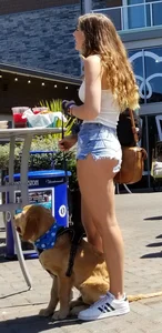 Blonde and Brunette friends in TINY jean shorts! [OC]