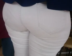 Thick sexy booty in white jeans with vpl