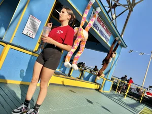 Slim college brunette working at a fair (oc)
