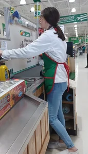 Teen at work in jeans