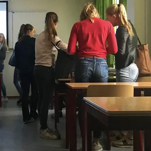 multiple tight college girls in classroom (by lvbottom)