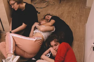 Girls Asleep on the Floor Candid