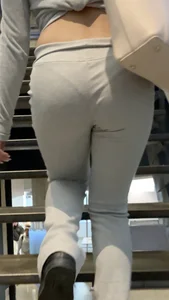 Grey Sweats Vpl Going Up The Stairs