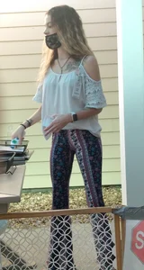 Masked Girl With Very Thin Legs in Tight Pants Street Creepshot