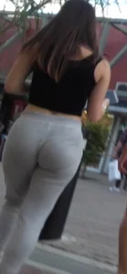 Argentinian teen and her beautiful ASS in grey leggings with cuck boyfriend aside