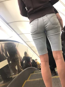 Gorgeous Hot Butt in Denim Tight Shorts at an Escalator Subway VPL Creepshot