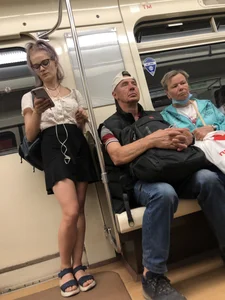Cute Candid Girl Wearing Glasses Subway Train Creepshots - Skirt and Sandals