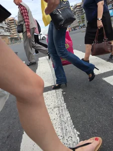 Legs in Denim Shorts - Candid Girl Passing By on a Crosswalk