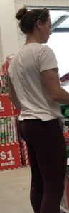 Yummy blonde in red leggings