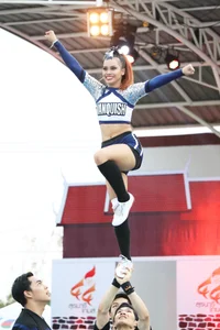 Bunch of athletic Thai cheerleaders at a competition