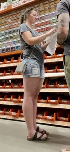 Tight blonde milf ass Jean shorts