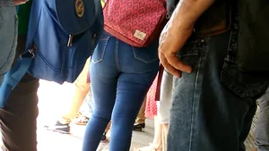 Thick girl with a big booty in tight jeans