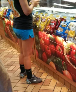 Fit Legs and Booty in Blue Shorts Supermarket Creepshots