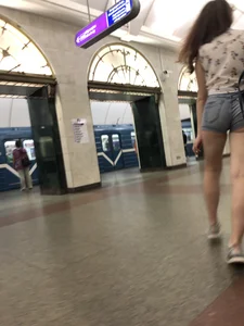 Cute And Slightly Awkward Tall Teen Girl in a Top and Denim Shorts Subway Train Candid Photos