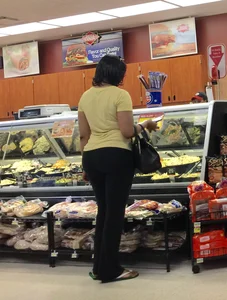 Big booty ebony milf out shopping in tight black leggings