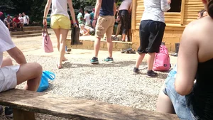 Milf in yellow shorts with vpl and a wedgie