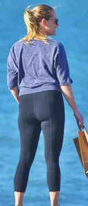 Beach blonde in leggings with a decent booty