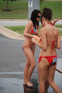 Various sexy girls at car washes in bikinis