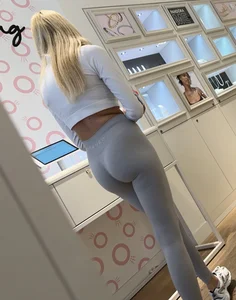 Blonde German Chick in Grey VPL Leggings