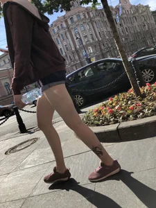Amazing Thin Tattooed Legs in Denim Mini-Shorts Street Candid Photos Gallery