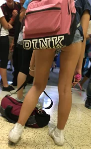 Amazing Ass and Legs in Denim Mini-Shorts - Girl Bending Over to Pick Up Her Backpack Creepshots Gallery