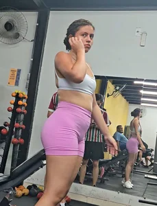 Girl in tight pink shorts