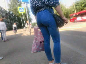 Stocky Ass in Tight Blue Jeans Suburban Bus Station Creepshots