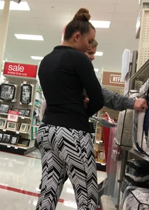 Black and white patterned leggings booty on cute girl at Target