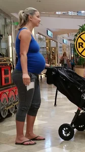 Pregnant blonde in tight grey sweats with big booty and vpl and hard nipples in tank top