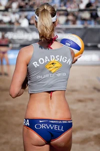 Sexy beach volleyball girls in bikinis
