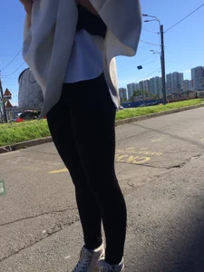 Blonde Girl With Fit Muscular Legs in Tight Black Jeans and Sneakers on a Crosswalk  - Street Creepshots Collection