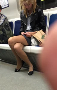 Girl in a Dress And Flats Sitting in a Subway Train Then Flashing Her Panties While Getting on a Public Bus Creepshots Collection